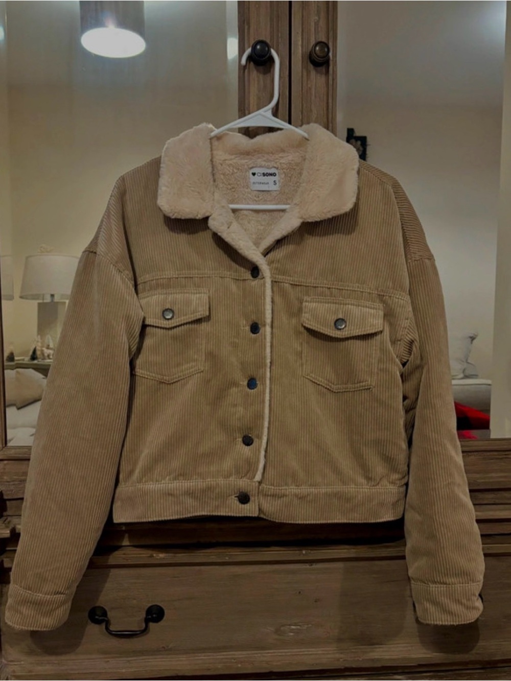 Cozy Corduroy Teddy-Lined Jacket in Tan by